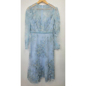 Mac Duggal Dress Size 6 Powder Blue Sequin Floral Embroidered Fairy Feminine